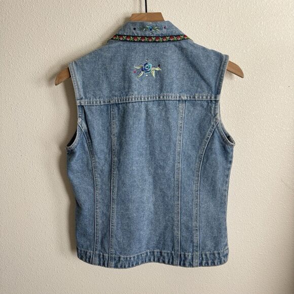 Vtg Y2K Bill Blass Vest Womens Small Blue Embroidered Festival Boho Hippie Denim - Picture 7 of 16